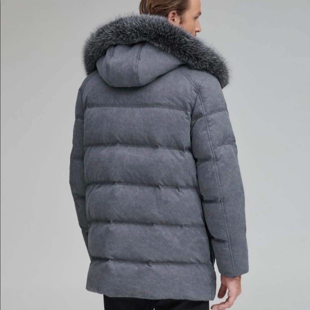Andrew Marc - Rockland Dark Gray Parka Jacket w/ White Fox Fur Hood - Picture 3 of 6